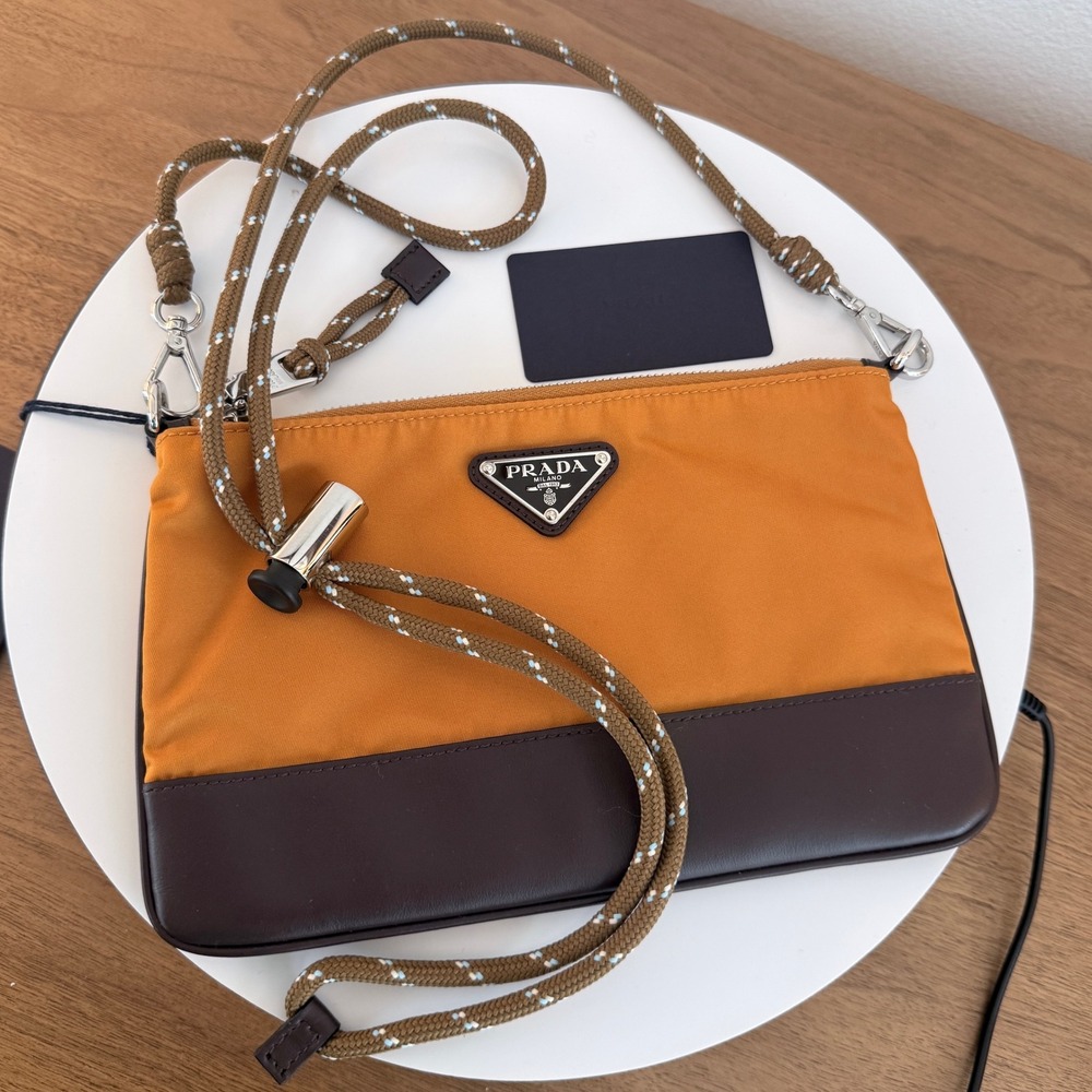 Prada Tessuto Tech Nylon Crossbody Bag Ambra Orange Brown 2ZT073